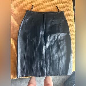 Vintage 80s Bullocks Emphasis Black Leather pencil skirt